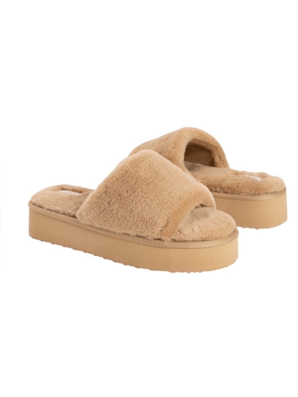 Muk Luks Women’s Faux Fur Platform Slide Slippers Camel Size 7–8 NWT